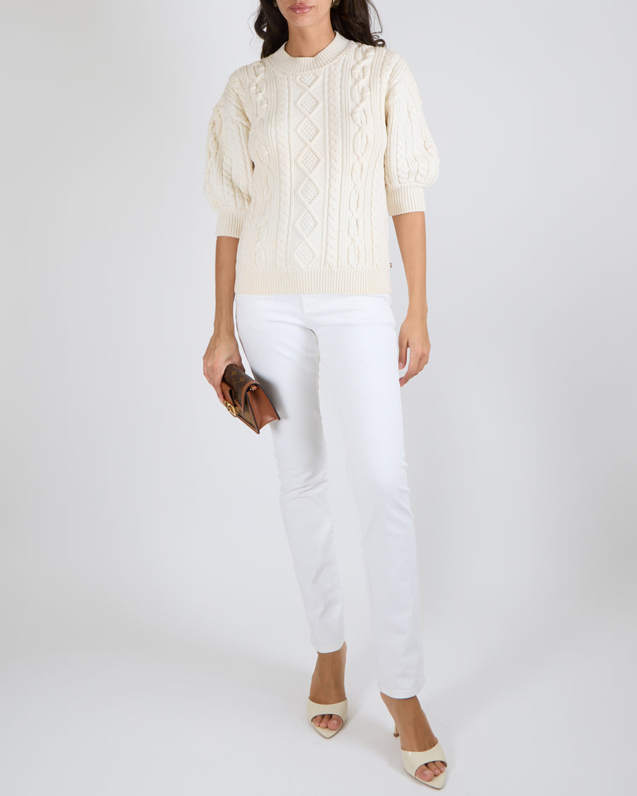 Louis Vuitton Cream 3/4 Sleeve Cable Knit Jumper Size S (UK 8)