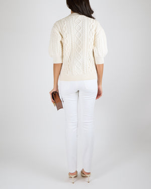 Louis Vuitton Cream 3/4 Sleeve Cable Knit Jumper Size S (UK 8)