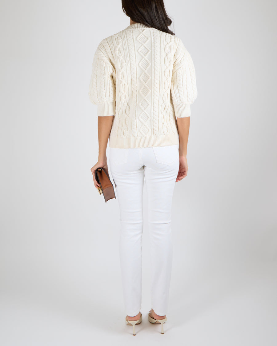 Louis Vuitton Cream 3/4 Sleeve Cable Knit Jumper Size S (UK 8)