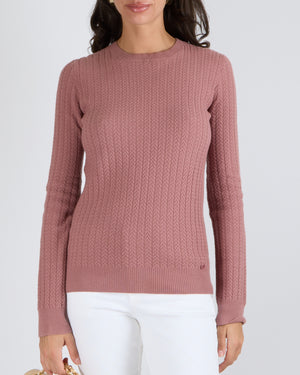 Gucci Pink Knitted Long-Sleeved Jumper with Pink Logo Detail Size S (UK 8)