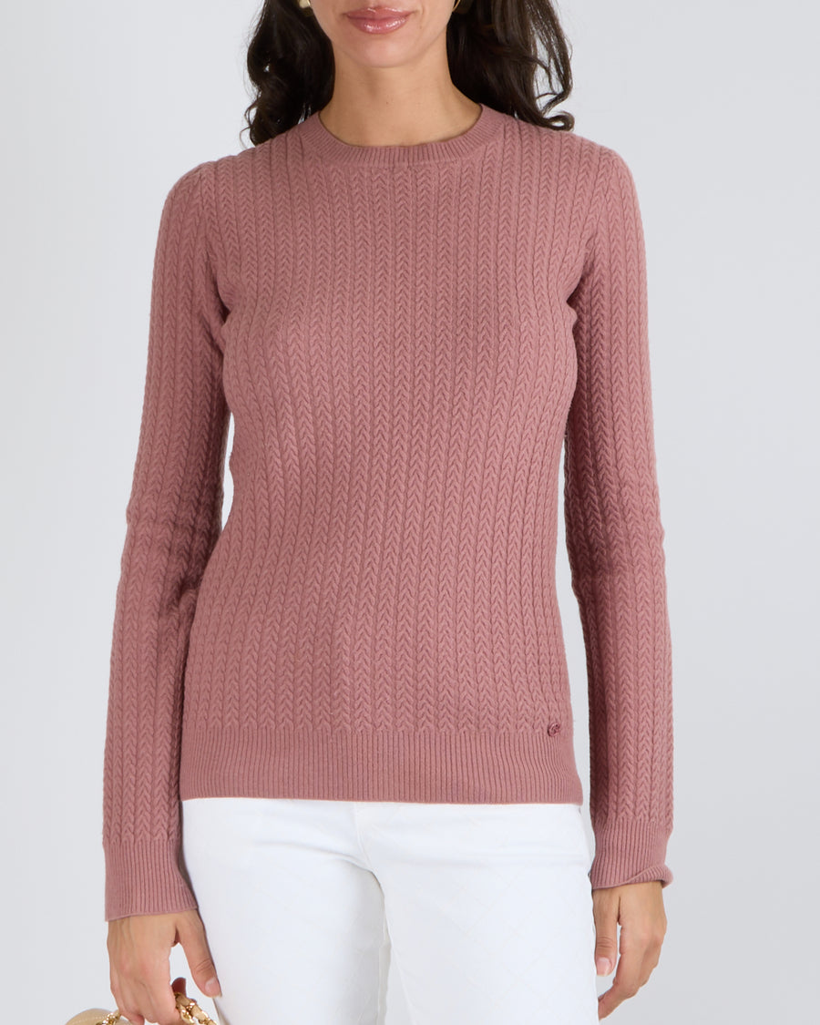 Gucci Pink Knitted Long-Sleeved Jumper with Pink Logo Detail Size S (UK 8)