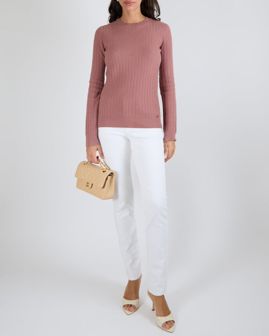 Gucci Pink Knitted Long-Sleeved Jumper with Pink Logo Detail Size S (UK 8)