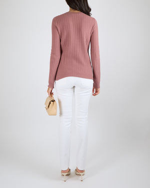 Gucci Pink Knitted Long-Sleeved Jumper with Pink Logo Detail Size S (UK 8)