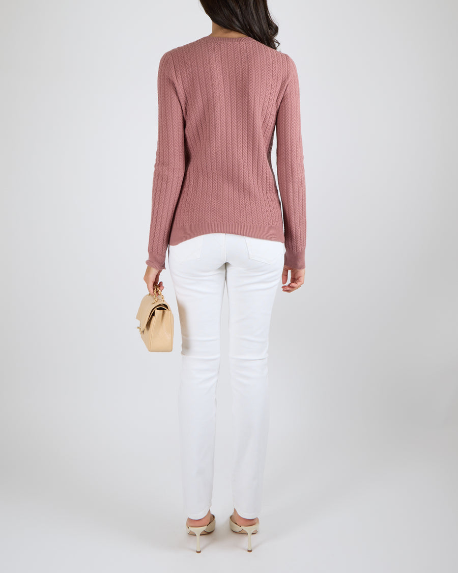 Gucci Pink Knitted Long-Sleeved Jumper with Pink Logo Detail Size S (UK 8)