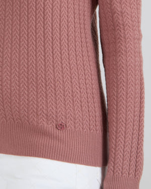 Gucci Pink Knitted Long-Sleeved Jumper with Pink Logo Detail Size S (UK 8)