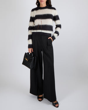 Saint Laurent Black and White Striped Mohair Jumper with Perforated Front Details Size S (UK 8)