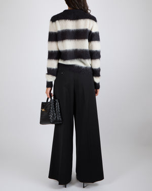 Saint Laurent Black and White Striped Mohair Jumper with Perforated Front Details Size S (UK 8)