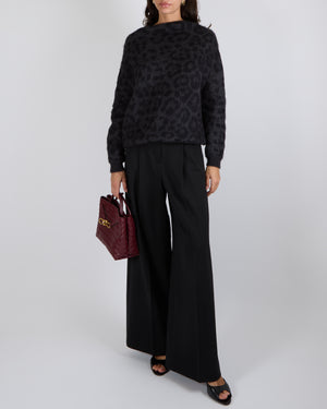 Valentino Grey and Black Mohair Leopard Print Off the Shoulders Jumper Size XS (UK 6)