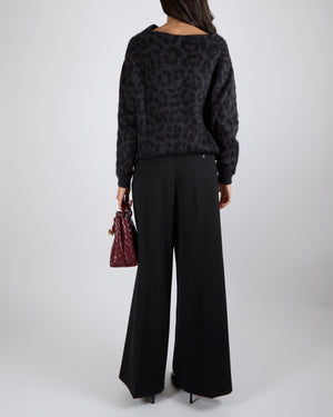 Valentino Grey and Black Mohair Leopard Print Off the Shoulders Jumper Size XS (UK 6)