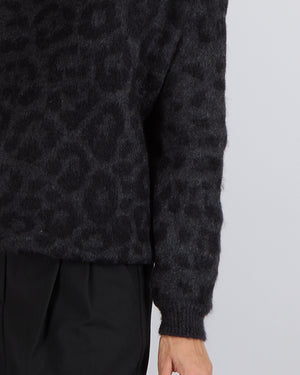 Valentino Grey and Black Mohair Leopard Print Off the Shoulders Jumper Size XS (UK 6)