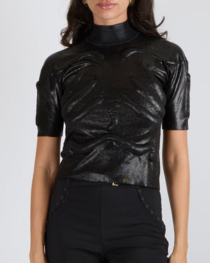Schiaparelli Black Metallic Skeleton Short-Sleeved Top Size XS (UK 6)