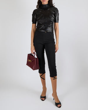 Schiaparelli Black Metallic Skeleton Short-Sleeved Top Size XS (UK 6)