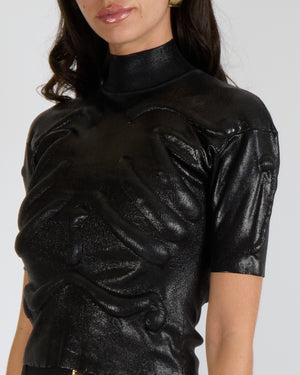 Schiaparelli Black Metallic Skeleton Short-Sleeved Top Size XS (UK 6)