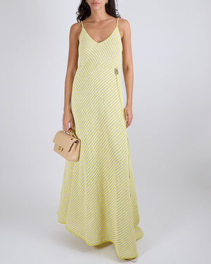Bottega Veneta Yellow and White Striped Knit Maxi Dress with Silver String Detailing Size S (UK 8) RRP £1,995