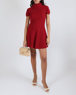 Magda Butrym Red Cashmere Short-Sleeve Mini Dress Size FR 36 (UK 8) RRP £1,565