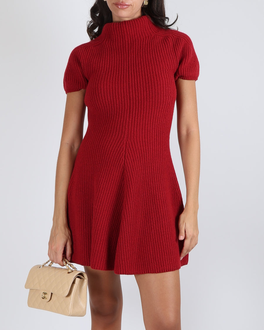Magda Butrym Red Cashmere Short-Sleeve Mini Dress Size FR 36 (UK 8) RRP £1,565