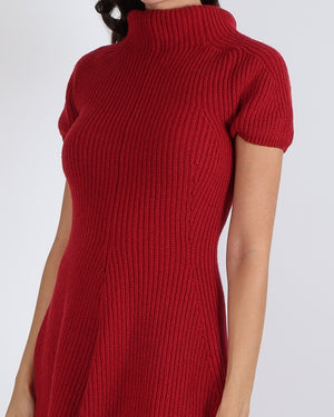 Magda Butrym Red Cashmere Short-Sleeve Mini Dress Size FR 36 (UK 8) RRP £1,565