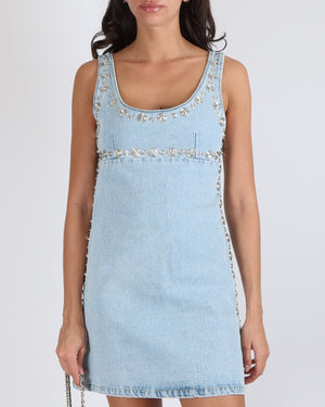 Coperni Blue Denim Mini Dress with Silver Eyelet Details Size FR 38 (U Sellier Coperni Blue Denim Mini Dress with Silver Eyelet Details Size FR 38 (U Sellier