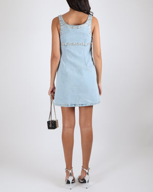 Coperni Blue Denim Mini Dress with Silver Eyelet Details Size FR 38 (UK 10) RRP £600
