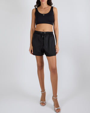 Prada Black Cropped Top with Triangle Logo Detail Size IT 40 (UK 8) RRP £700