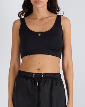 Prada Black Cropped Top with Triangle Logo Detail Size IT 40 (UK 8) RRP £700