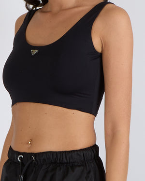 Prada Black Cropped Top with Triangle Logo Detail Size IT 40 (UK 8) RRP £700
