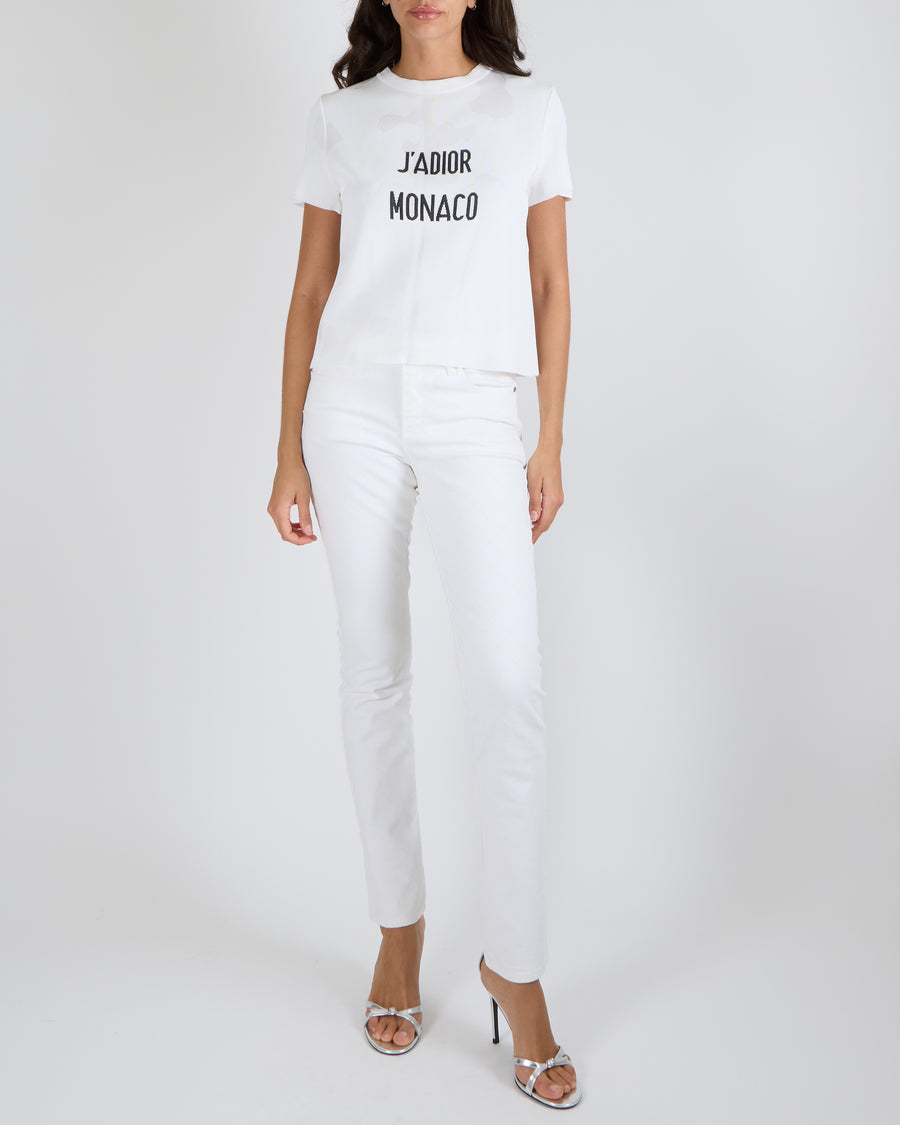 Christian Dior White Camouflage Short-Sleeve Top with Black J'Adior Monaco Size FR 38 (UK 10)