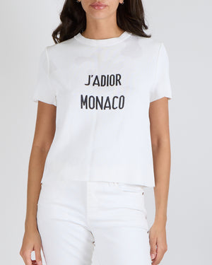 Christian Dior White Camouflage Short-Sleeve Top with Black J'Adior Monaco Size FR 38 (UK 10)