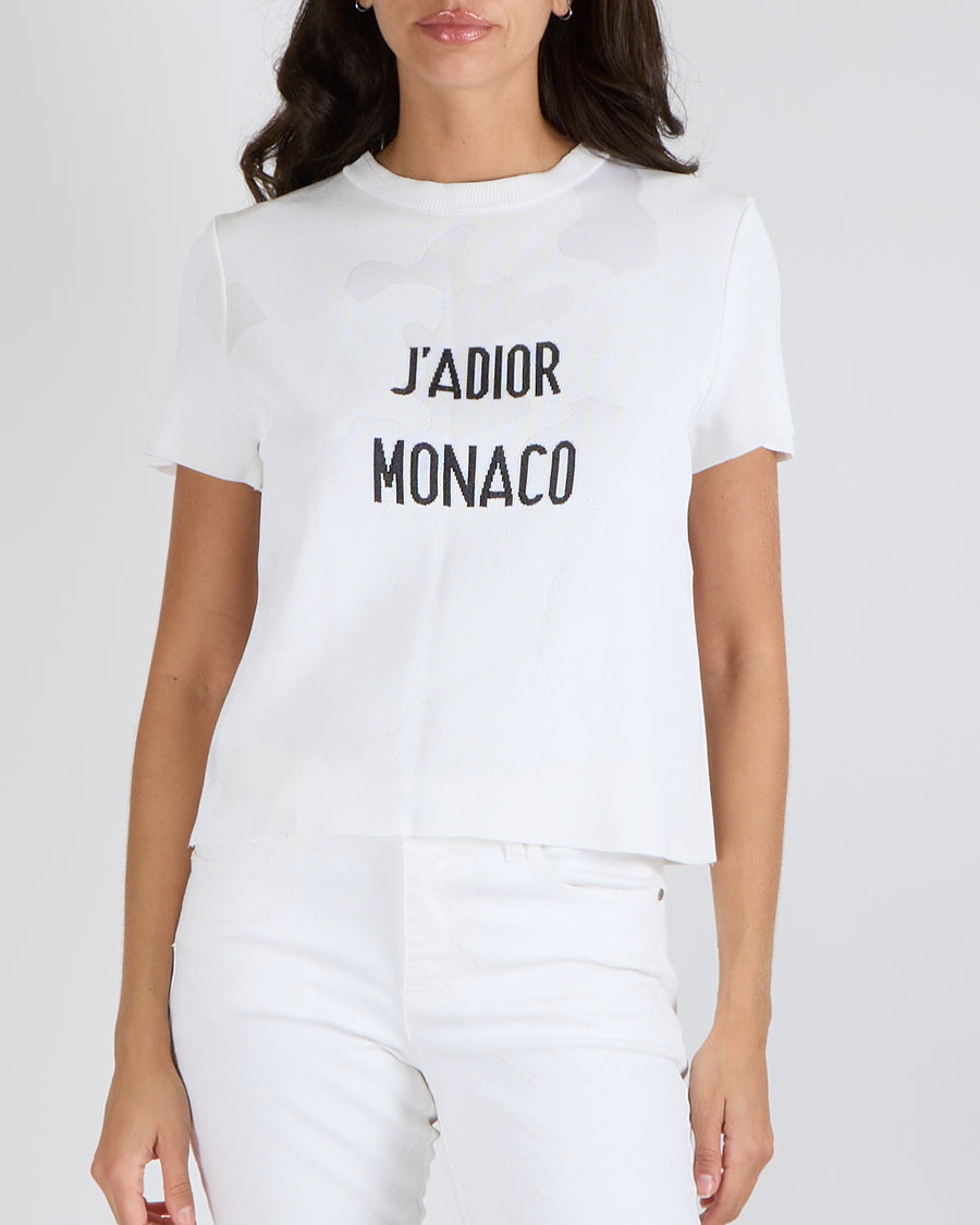 Christian Dior White Camouflage Short-Sleeve Top with Black J'Adior Monaco Size FR 38 (UK 10)