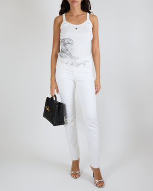 Christian Dior White Cotton Tank Top with Tiger Print and CD Logo Detail Size M (UK 10) RRP £795