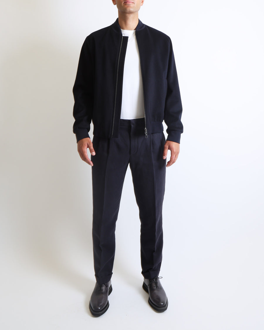 Loro Piana Menswear Navy Blue Cashmere Bomber Jacket Size L (UK 40)