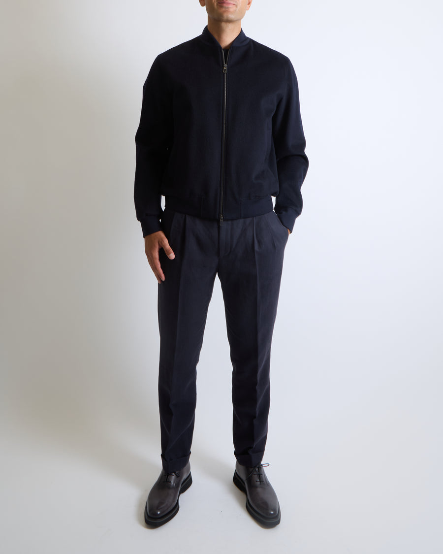 Loro Piana Menswear Navy Blue Cashmere Bomber Jacket Size L (UK 40)