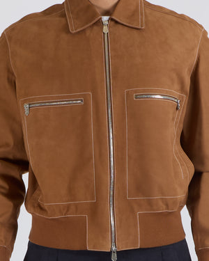 Hermès Menswear Jacket in Sienne Veau Nubuck with Palladium Zipper Details Size FR 50 (UK 40)