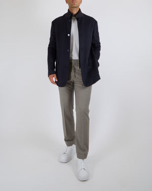 Stefano Ricci Menswear Navy Wool Blend Coat with Silver Zipper Details and Dark Grey Collar Size IT 54 (UK 44)