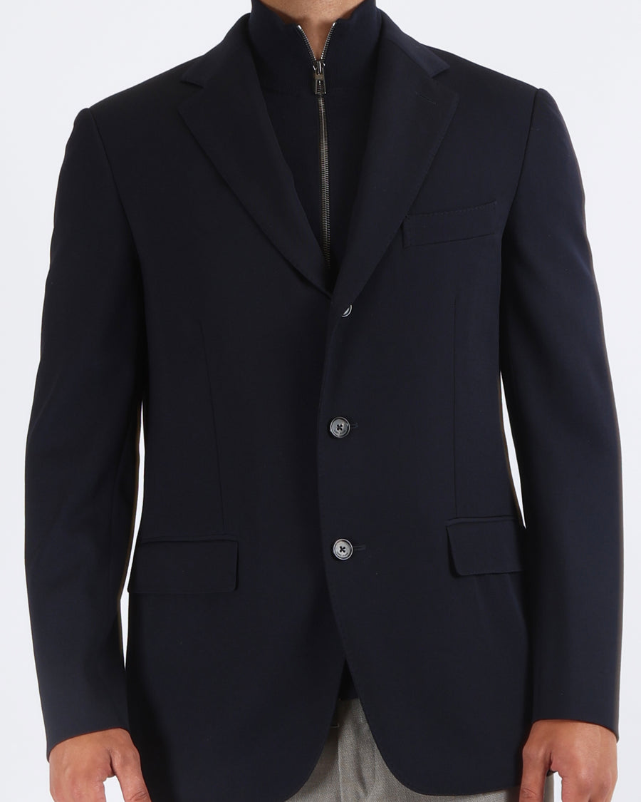 Loro Piana Menswear Navy Blue Wool Double Layered Blazer Jacket Size IT 52 (UK 42)
