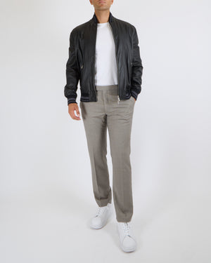 Hermès Menswear Black Leather Jacket with Pockets, Collar and Sellier Button Details Jacket FR 52 (UK 42)
