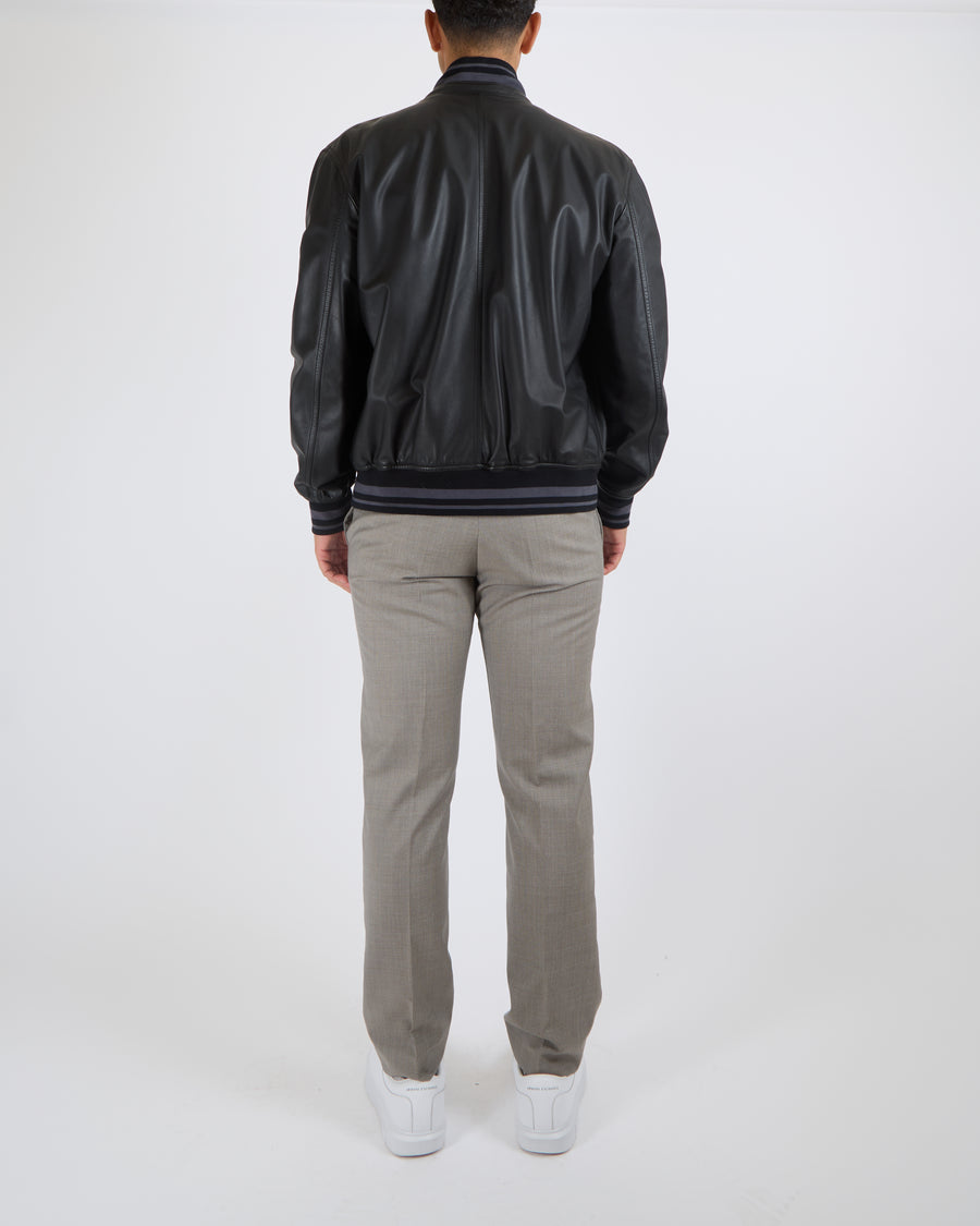 Hermès Menswear Black Leather Jacket with Pockets, Collar and Sellier Button Details Jacket FR 52 (UK 42)