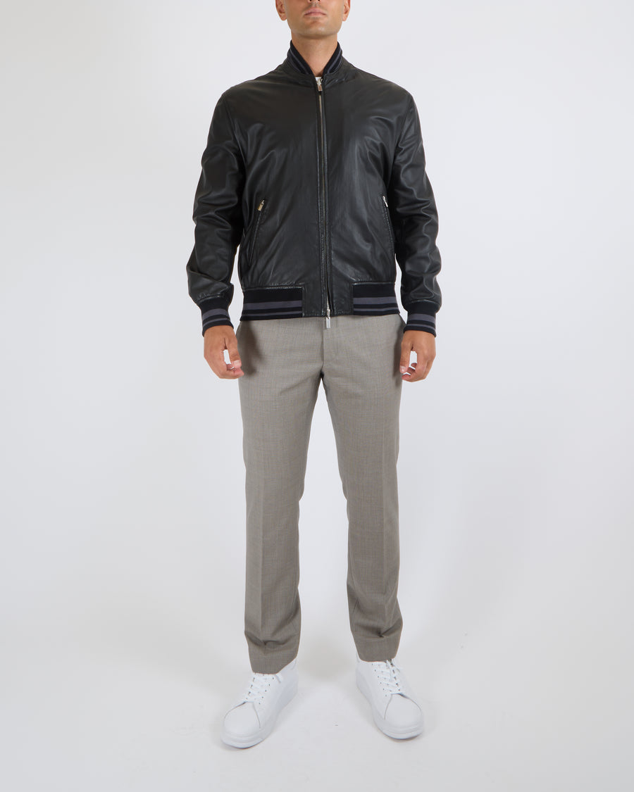 Hermès Menswear Black Leather Jacket with Pockets, Collar and Sellier Button Details Jacket FR 52 (UK 42)