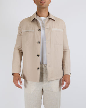 Loro Piana Menswear Beige Linen Overshirt with Pockets and Brown Horn Buttons Size M (UK 38-40)