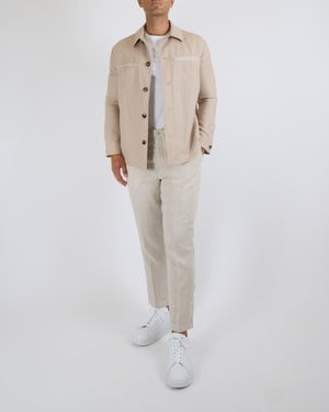 Loro Piana Menswear Beige Linen Overshirt with Pockets and Brown Horn Buttons Size M (UK 38-40)