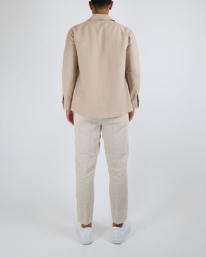 Loro Piana Menswear Beige Linen Overshirt with Pockets and Brown Horn Buttons Size M (UK 38-40)