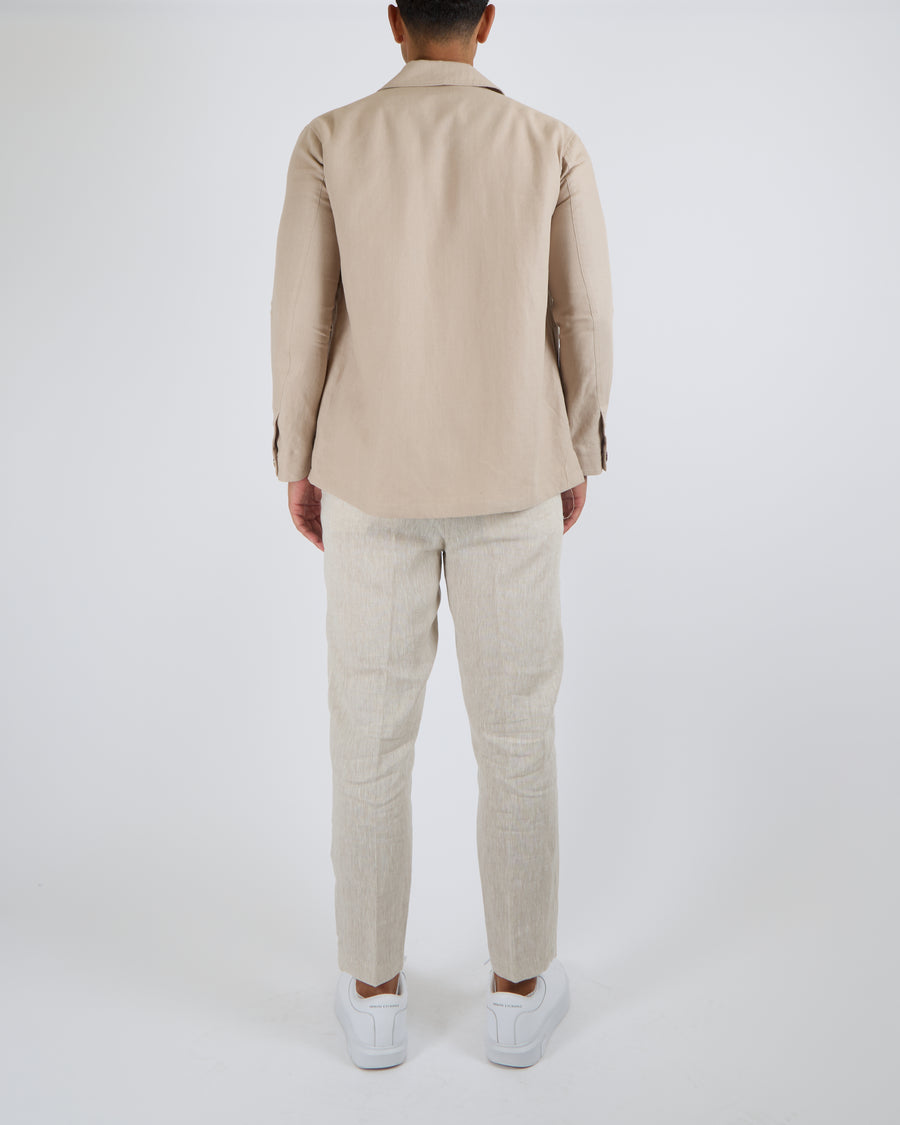 Loro Piana Menswear Beige Linen Overshirt with Pockets and Brown Horn Buttons Size M (UK 38-40)