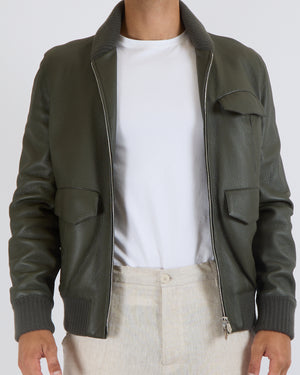 Hermès Menswear Khaki Leather Jacket Size FR 52 (UK 42)