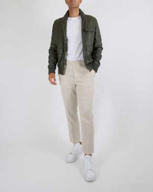 Hermès Menswear Khaki Leather Jacket Size FR 52 (UK 42)