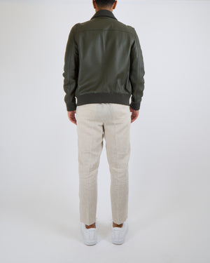 Hermès Menswear Khaki Leather Jacket Size FR 52 (UK 42)