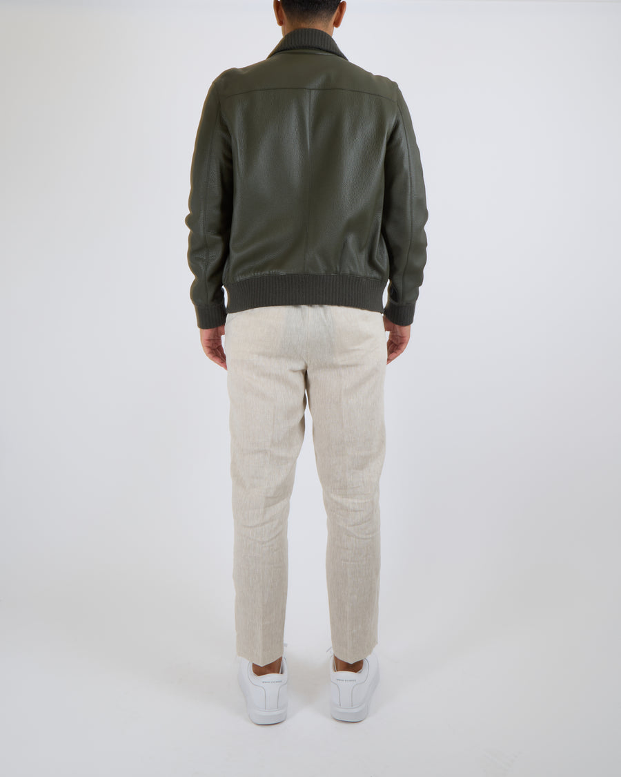 Hermès Menswear Khaki Leather Jacket Size FR 52 (UK 42)