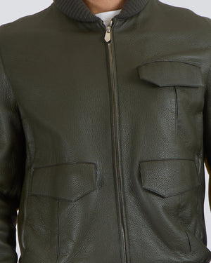 Hermès Menswear Khaki Leather Jacket Size FR 52 (UK 42)