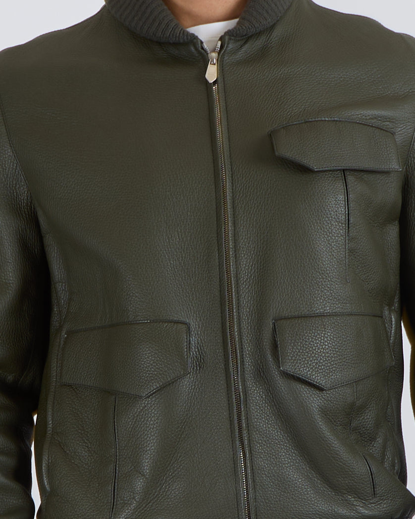 Hermès Menswear Khaki Leather Jacket Size FR 52 (UK 42)