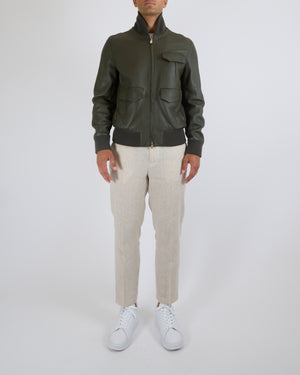 Hermès Menswear Khaki Leather Jacket Size FR 52 (UK 42)