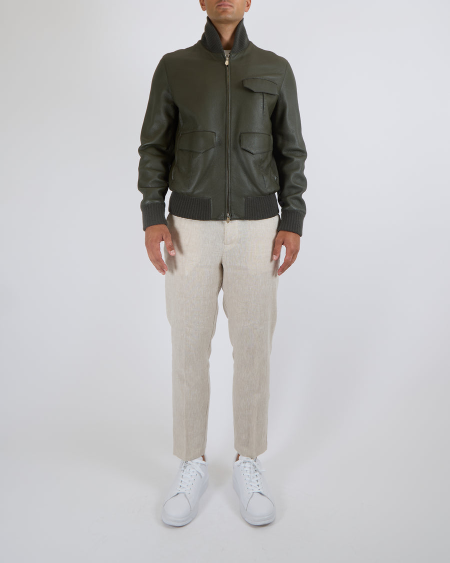 Hermès Menswear Khaki Leather Jacket Size FR 52 (UK 42)